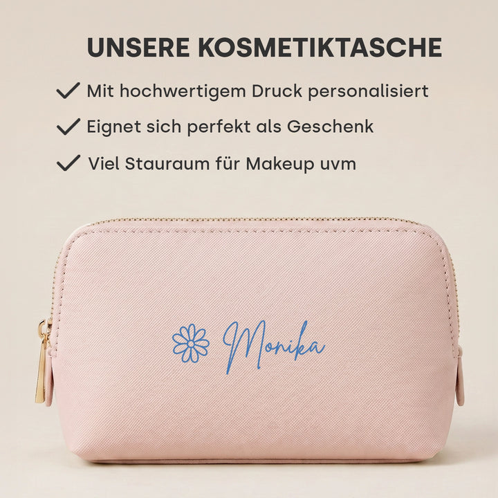 Personalisierte Leder-Kosmetiktasche "Schriften und Icons"
