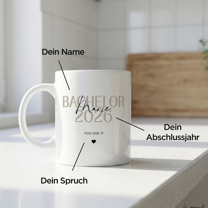 Personalisierte Tasse "Bachelor"