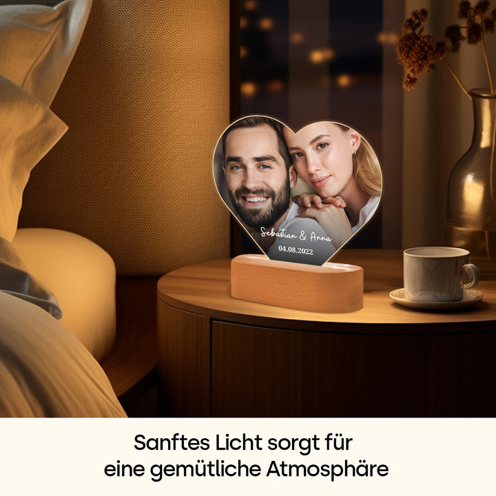 Personalisiertes Herz Acryl-Licht "Foto & Text" | Nachtlicht, Dekolicht, Glowlight