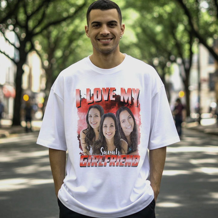 Personalisiertes Oversized T-Shirt Vintage Bootleg "Girlfriend"