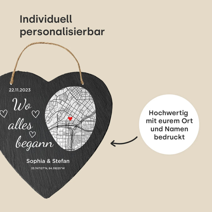 Personalisierte Schieferplatte "Wo alles begann"