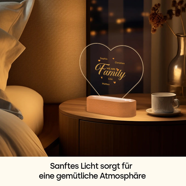 Personalisiertes Herz Acryl-Licht ''Familie'' | Nachtlicht, Dekolicht, Glowlight