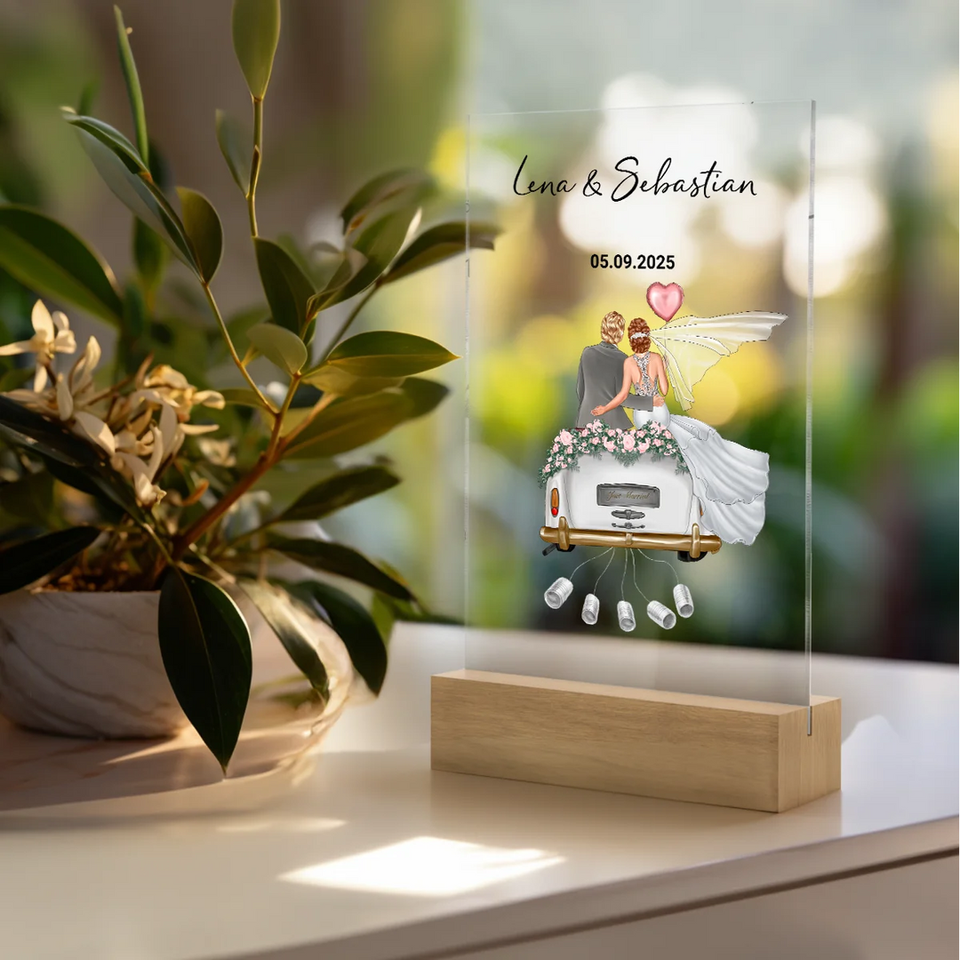 "Just Married" - Personalisierte Acryltafel als Geldgeschenk
