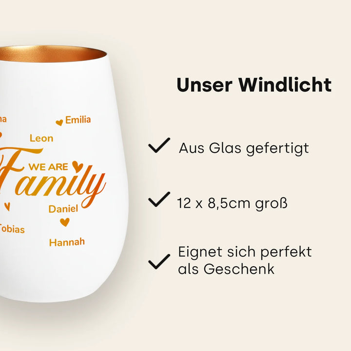 Personalisiertes Windlicht Weiß "Familie"