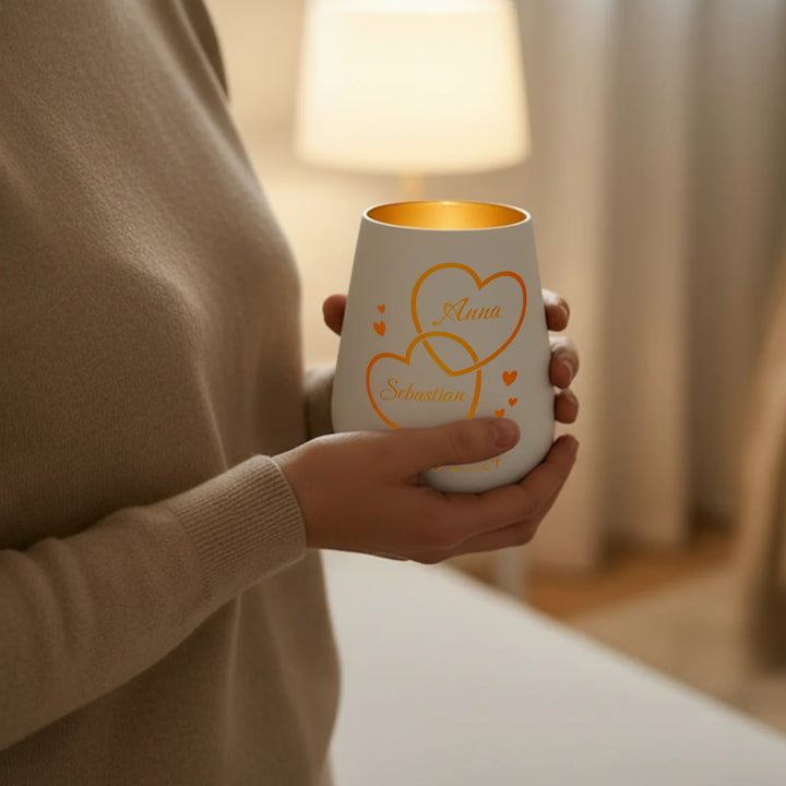 Personalisiertes Windlicht Weiß "Zwei Herzen”