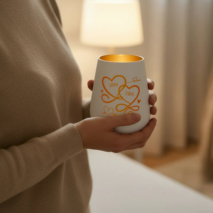 Personalisiertes Windlicht Weiß "Herzen"