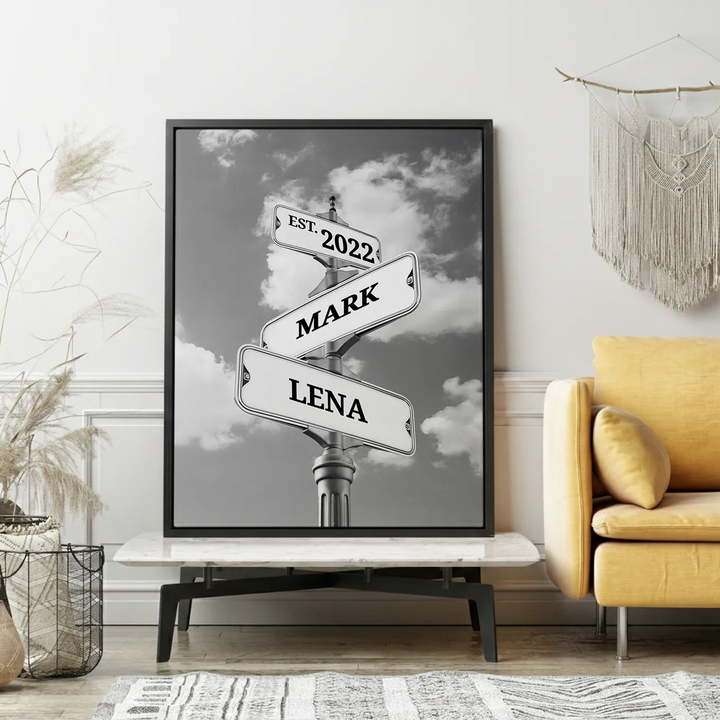 Leinwand "Vintage Straßenschild für Paare"