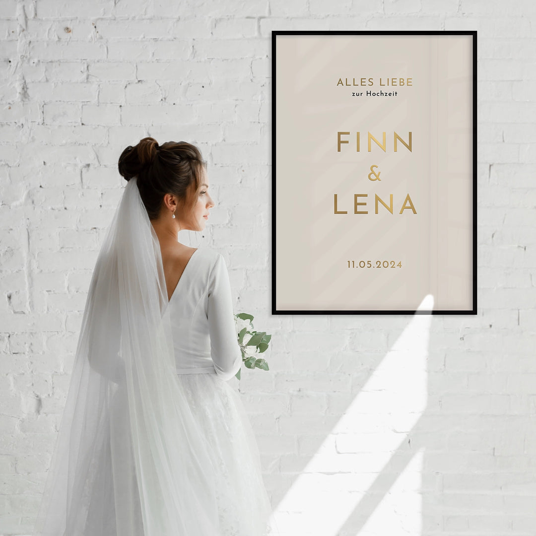 Hochzeitsposter "Namen" mit Goldschrift famwalls