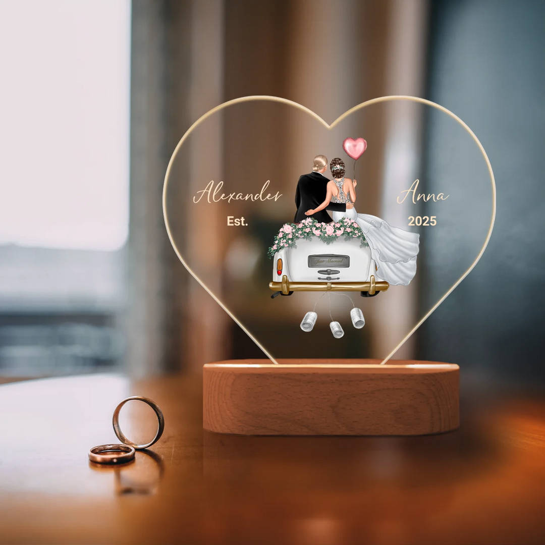 Personalisiertes Herz Acryl-Licht "Just Married" | Nachtlicht, Dekolicht, Glowlight