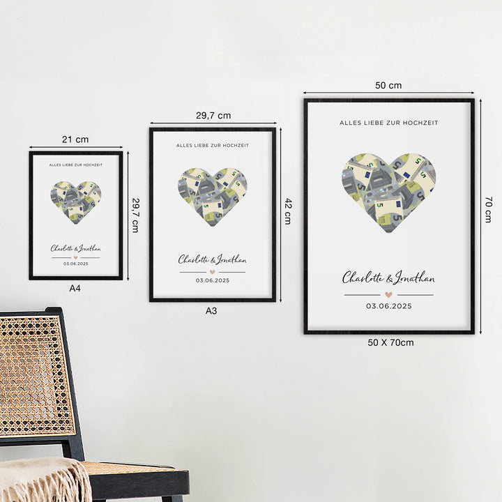 Personalisiertes Geldgeschenk zur Hochzeit "Heart"