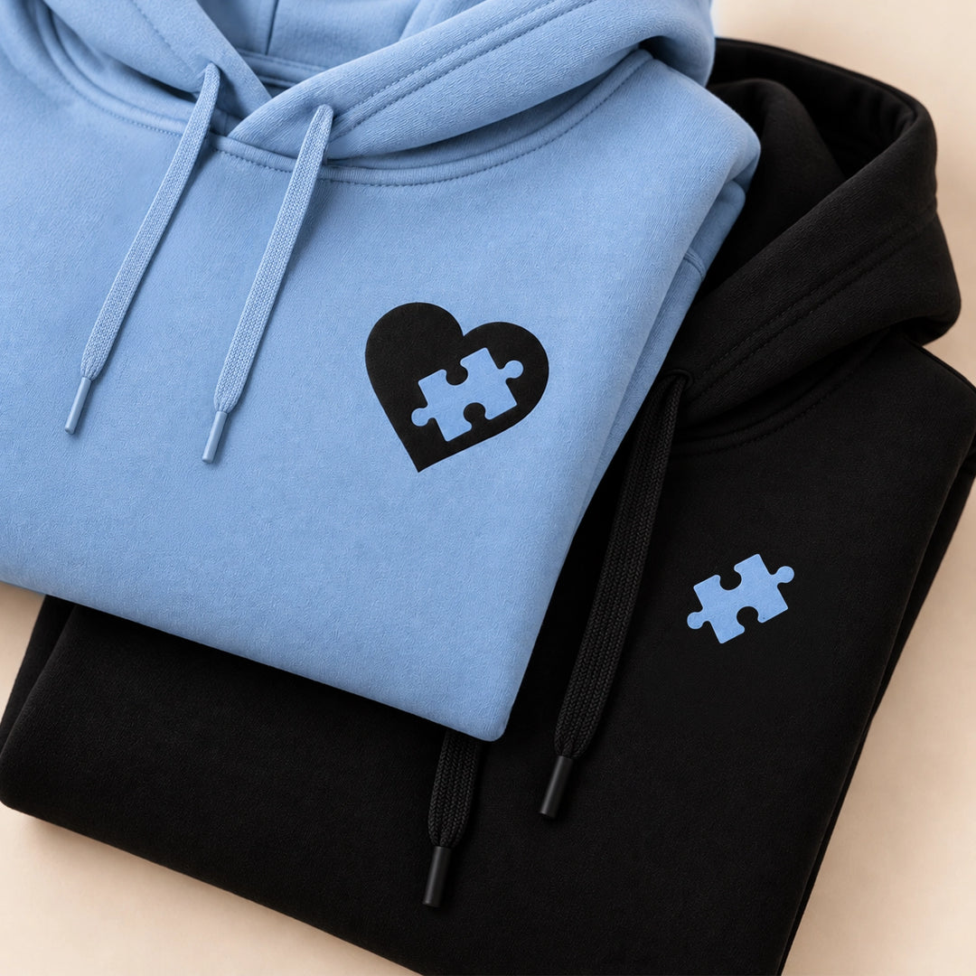 Hellblauer und schwarzer Besties-Hoodie mit Puzzleherz und Puzzlestück
