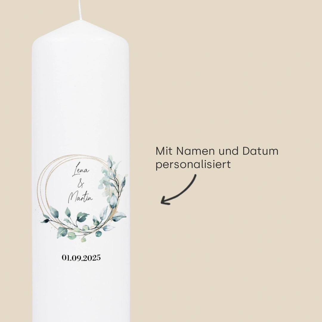 Personalisierte Kerze Hochzeit "Eukalyptus"