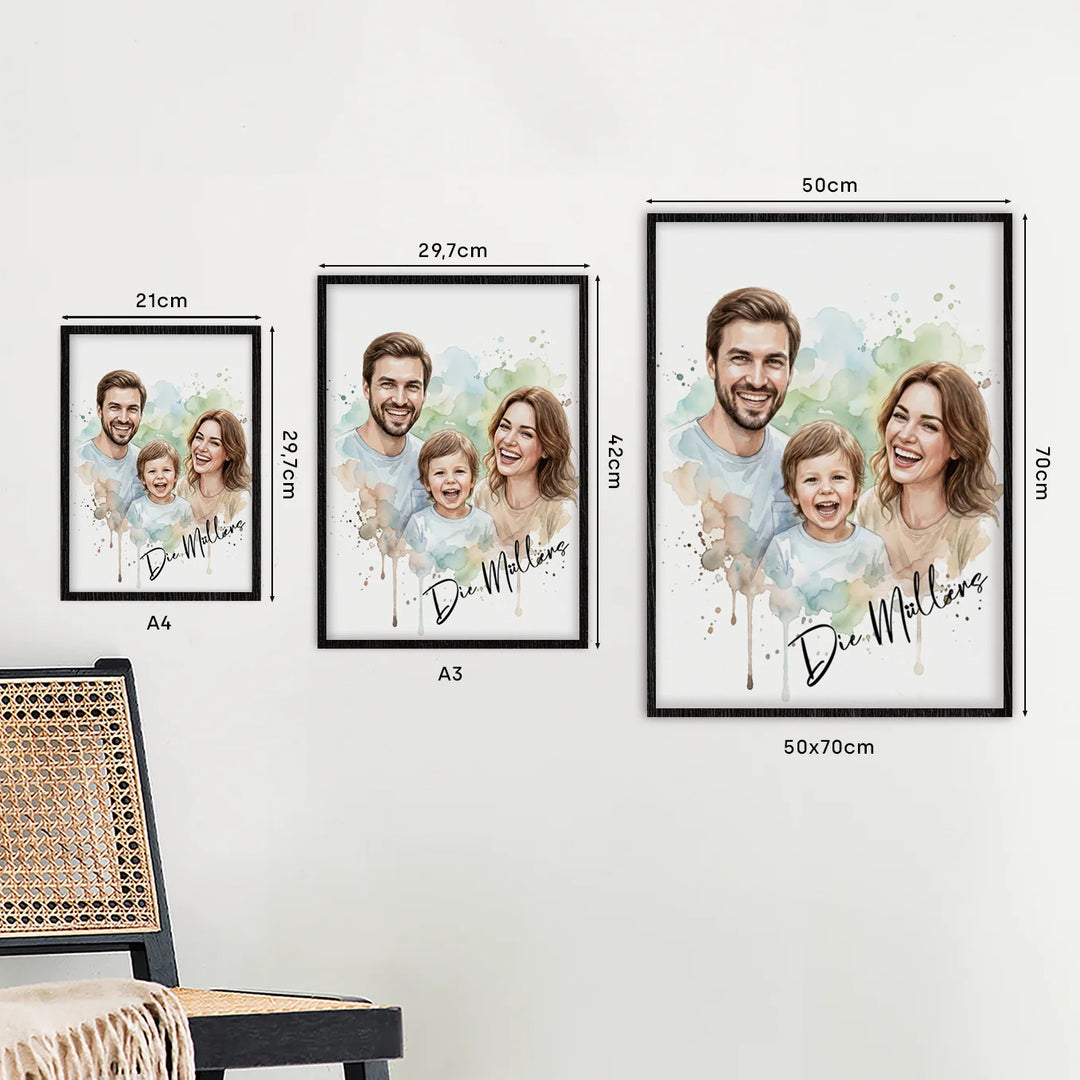 Personalisiertes Poster Familie "Wasserfarben"