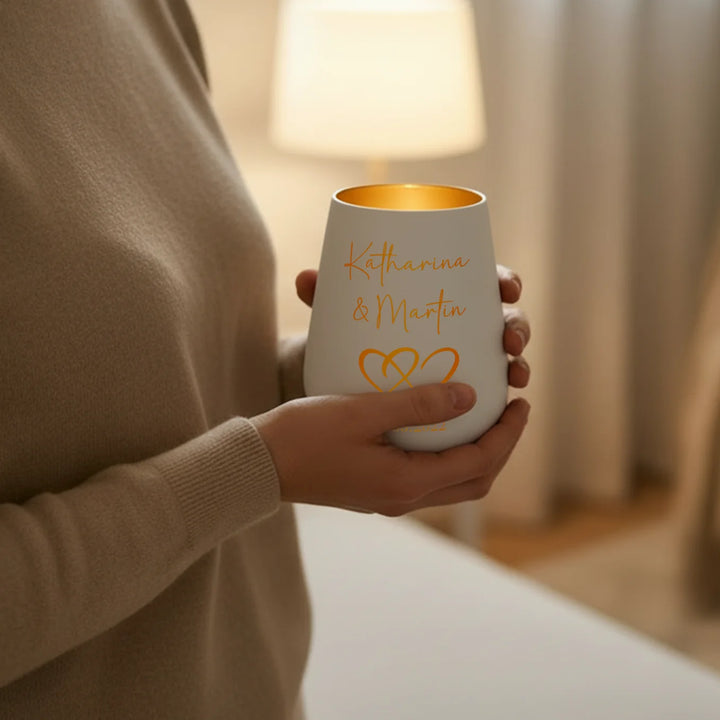 Personalisiertes Windlicht Weiß "Namen & Herzen"