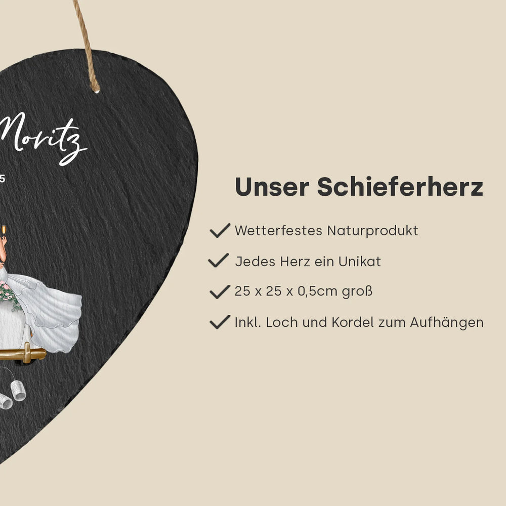 Personalisierte Schiefernplatte Herz "Just Married"