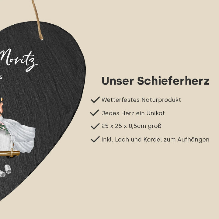 Personalisierte Schiefernplatte Herz "Just Married"