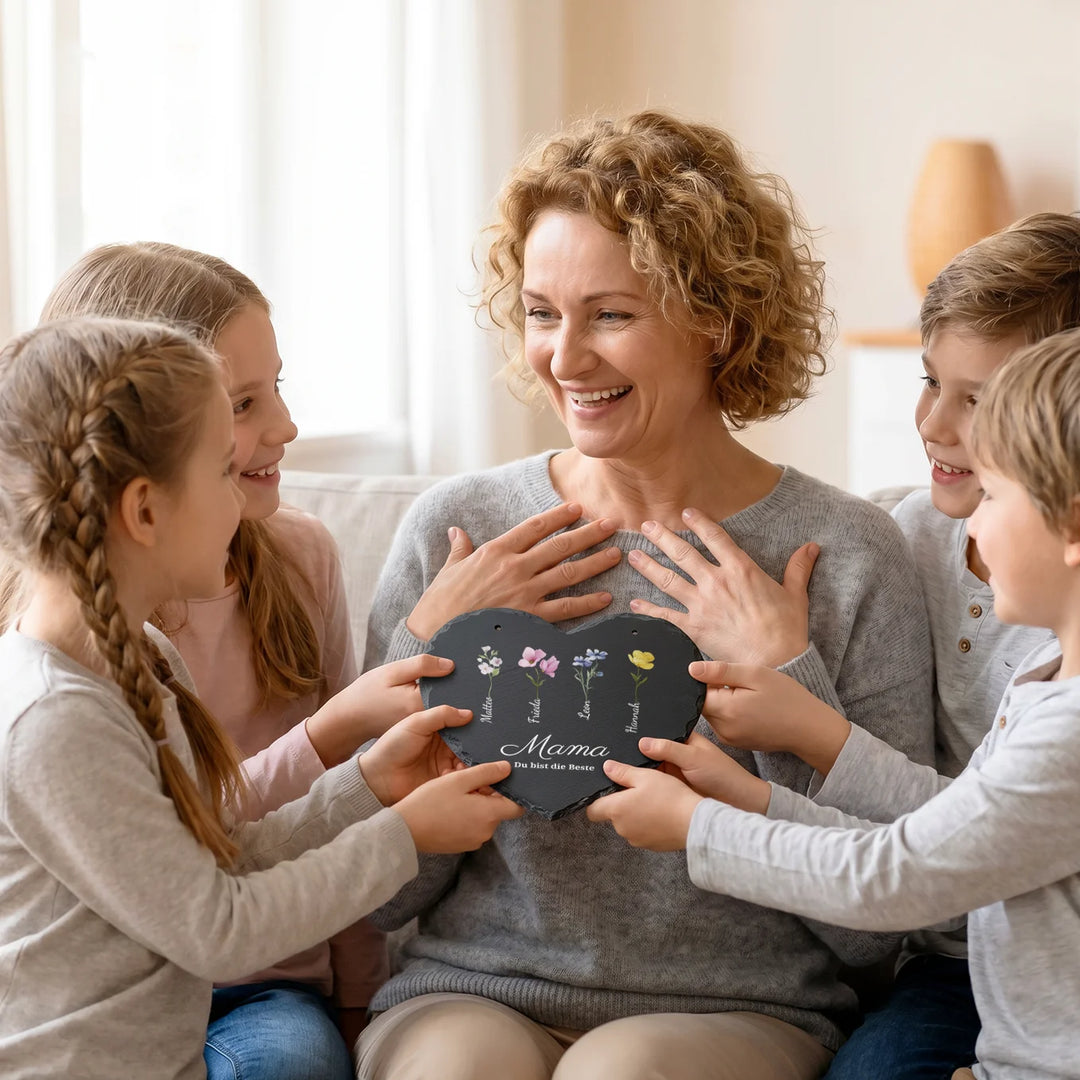 Personalisierte Schieferplatte "Blumen für Mama"
