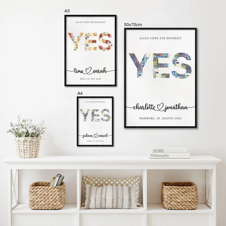 Personalisiertes Geldgeschenk zur Hochzeit "Yes"