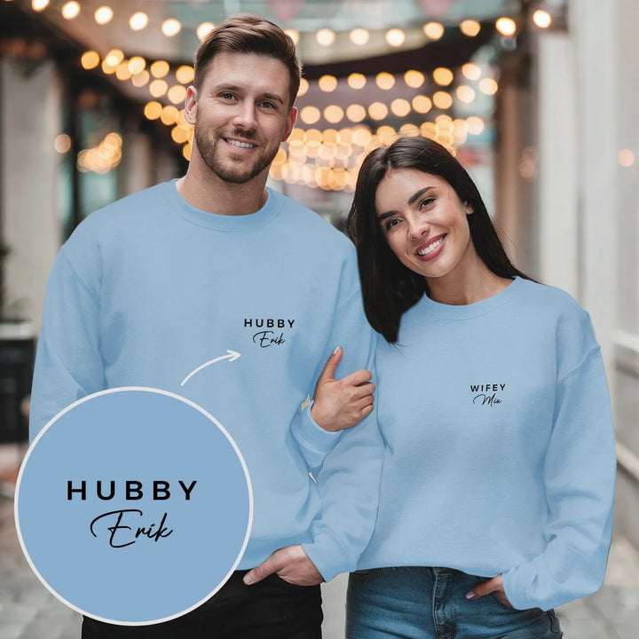 Personalisierter Partnerlook Sweater "Hubby & Wifey"