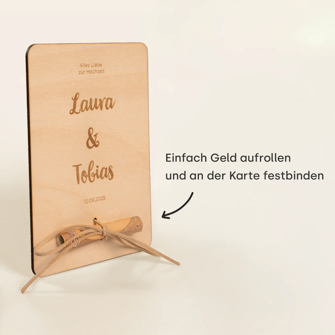 Personalisiertes Holzkarte "Hochzeit" als Geldgeschenk