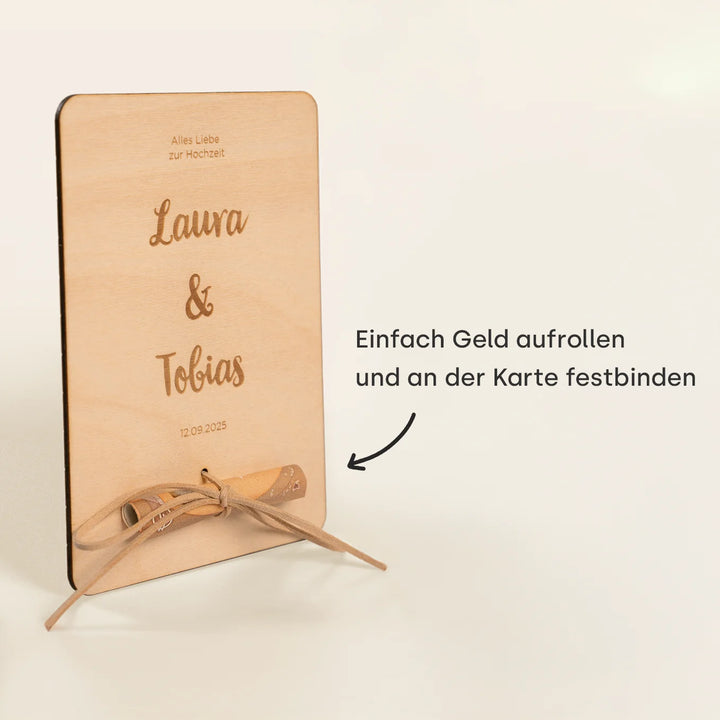 Personalisiertes Holzkarte "Hochzeit" als Geldgeschenk
