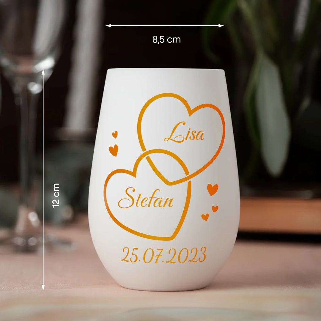 Personalisiertes Windlicht Weiß "Zwei Herzen”