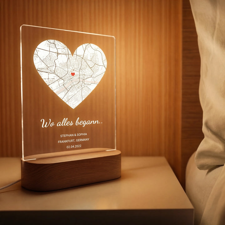 Personalisiertes Acryl-Licht ''Wo alles begann'' | Nachtlicht, Dekolicht, Glowlight