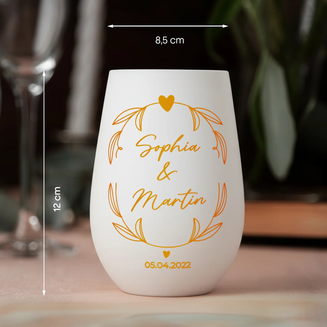 Personalisiertes Windlicht Weiß "Namen & Datum"