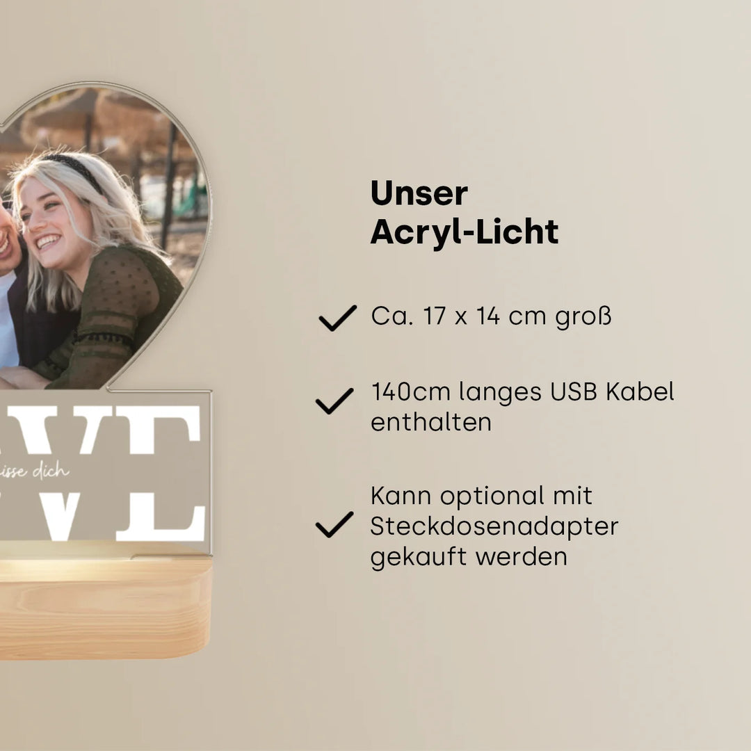 Personalisiertes Acryl-Licht "Liebe" | Nachtlicht, Dekolicht, Glowlight