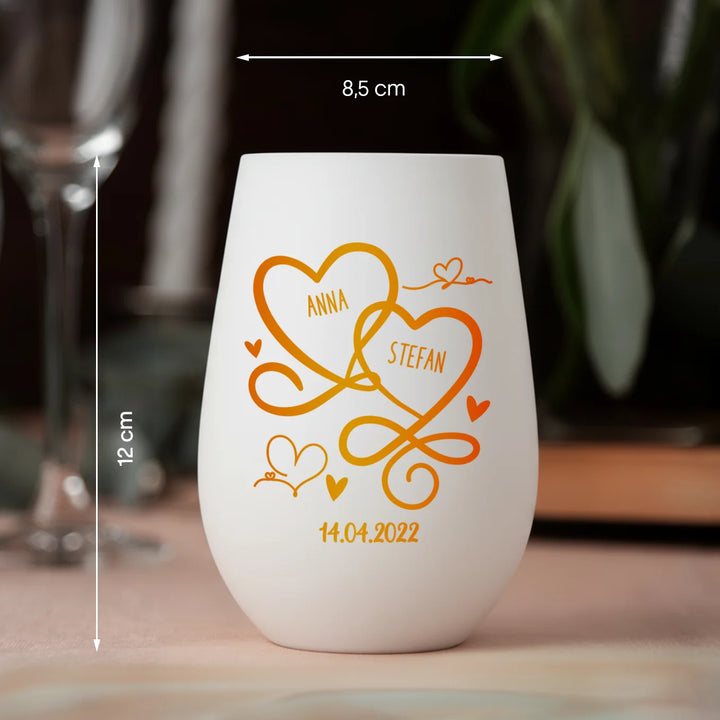 Personalisiertes Windlicht Weiß "Herzen"