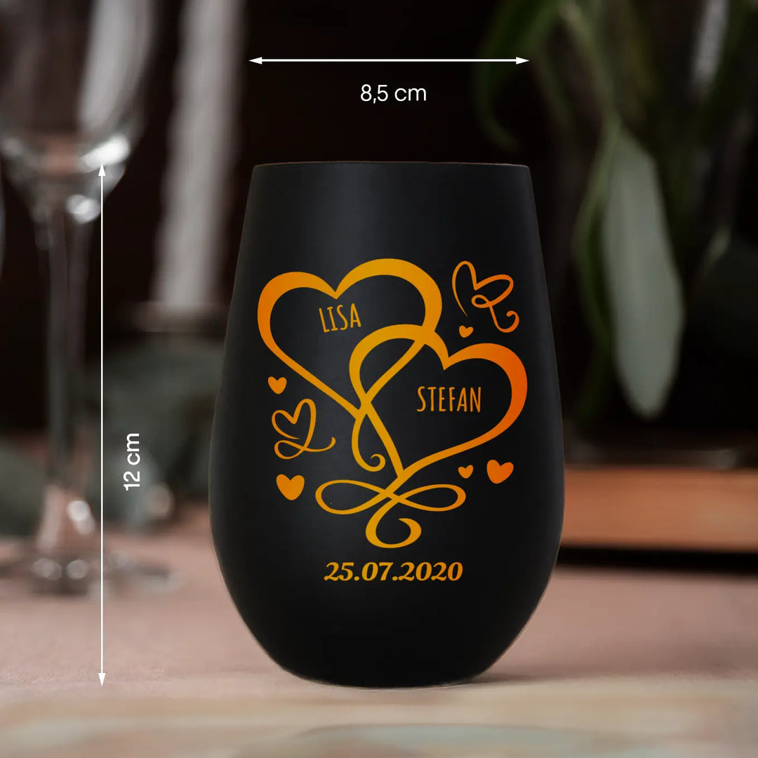 Personalisiertes Windlicht "Herzen/Ringe"