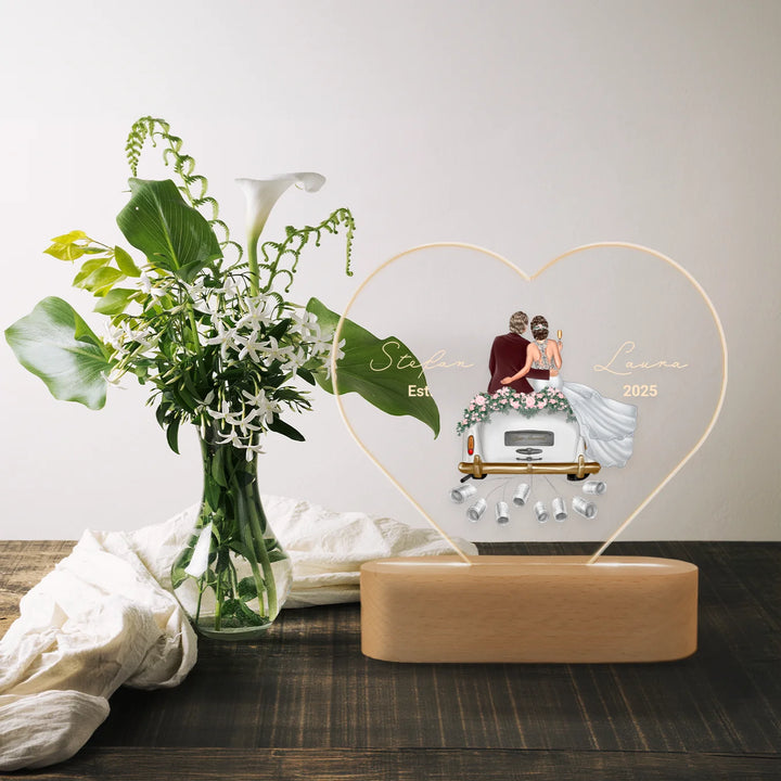 Personalisiertes Herz Acryl-Licht "Just Married" | Nachtlicht, Dekolicht, Glowlight