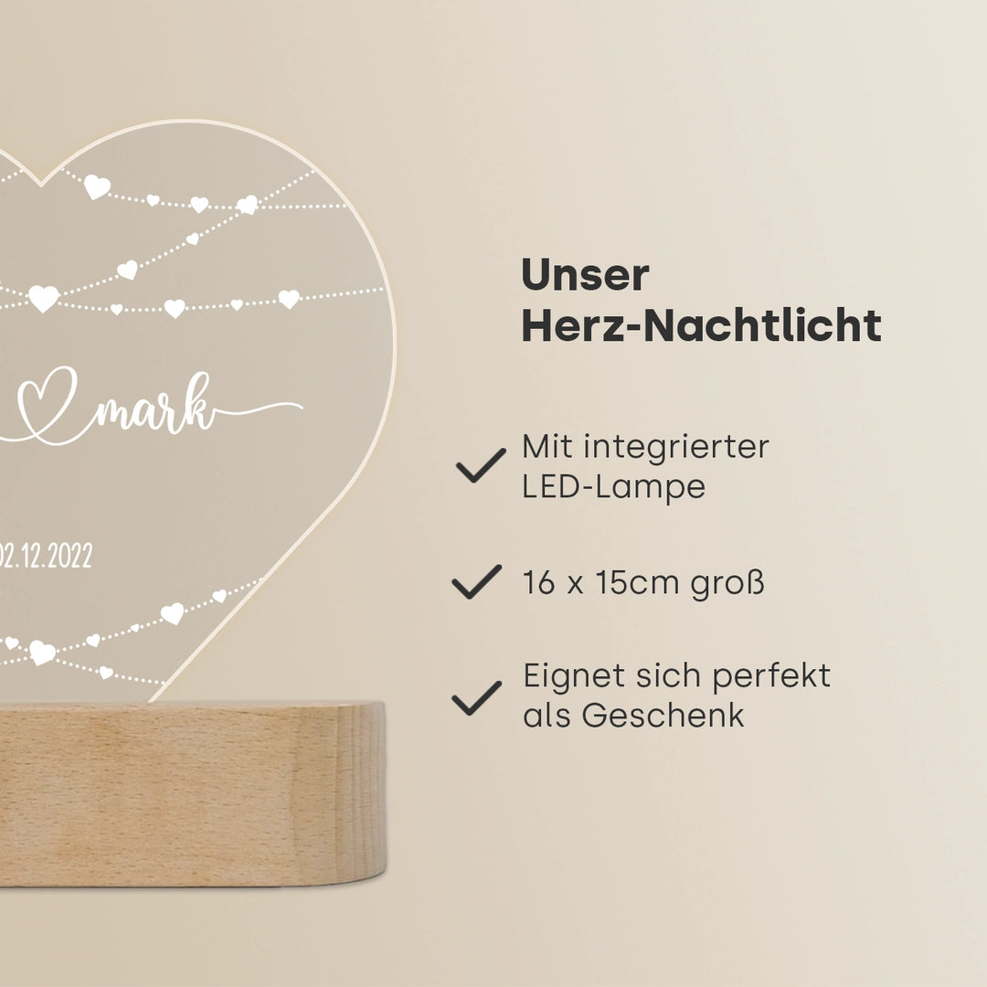 Personalisiertes Herz Acryl-Licht "Hearts" | Nachtlicht, Dekolicht, Glowlight