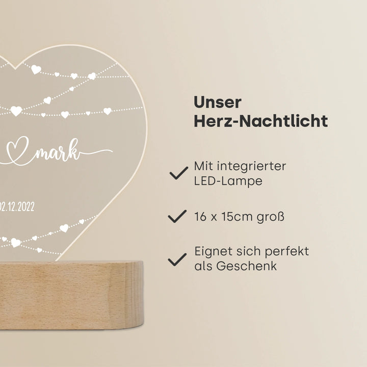 Personalisiertes Herz Acryl-Licht "Hearts" | Nachtlicht, Dekolicht, Glowlight