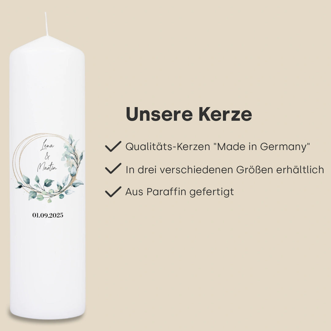 Personalisierte Kerze Hochzeit "Eukalyptus"