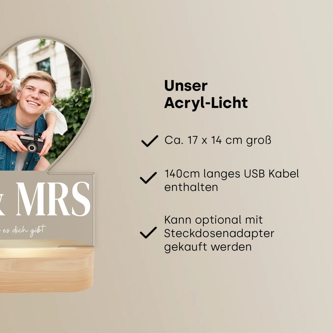 Personalisiertes Acryl-Licht "Mr & Mrs" | Nachtlicht, Dekolicht, Glowlight