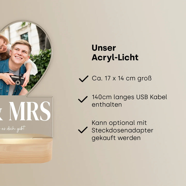 Personalisiertes Acryl-Licht "Mr & Mrs" | Nachtlicht, Dekolicht, Glowlight