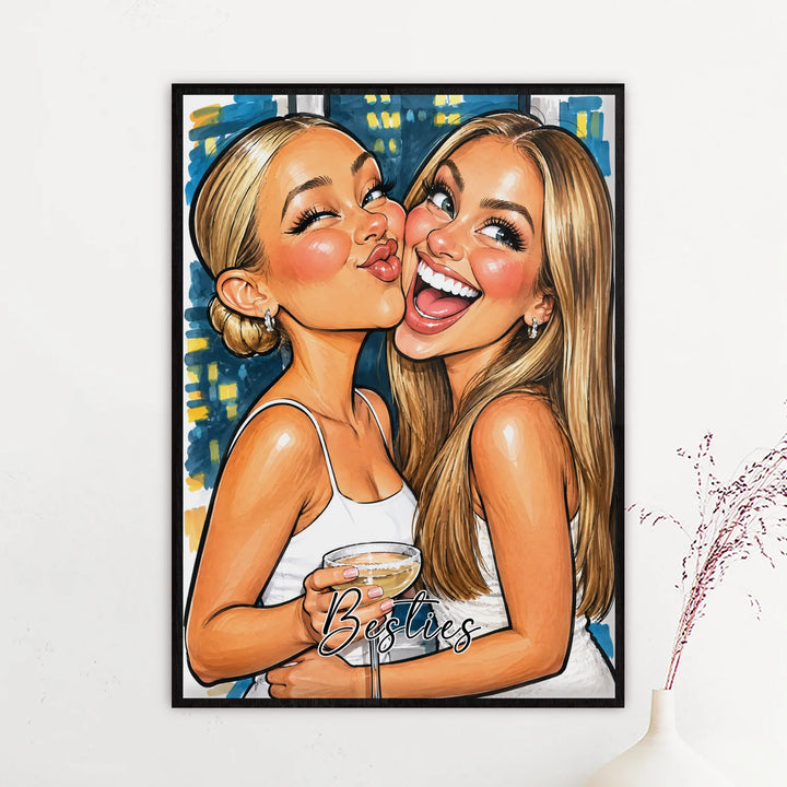 Besties-Sketch-Poster mit Schriftzug Besties im schwarzen Rahmen