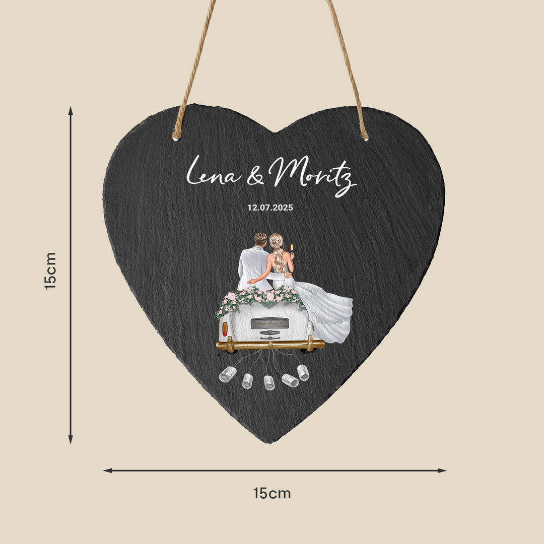 Personalisierte Schieferplatte Herz "Just Married"