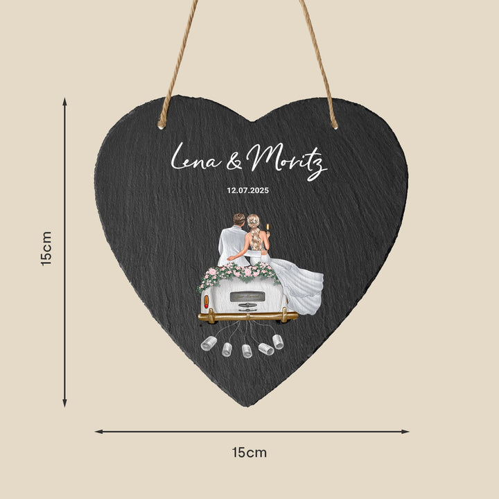 Personalisierte Schieferplatte Herz "Just Married"