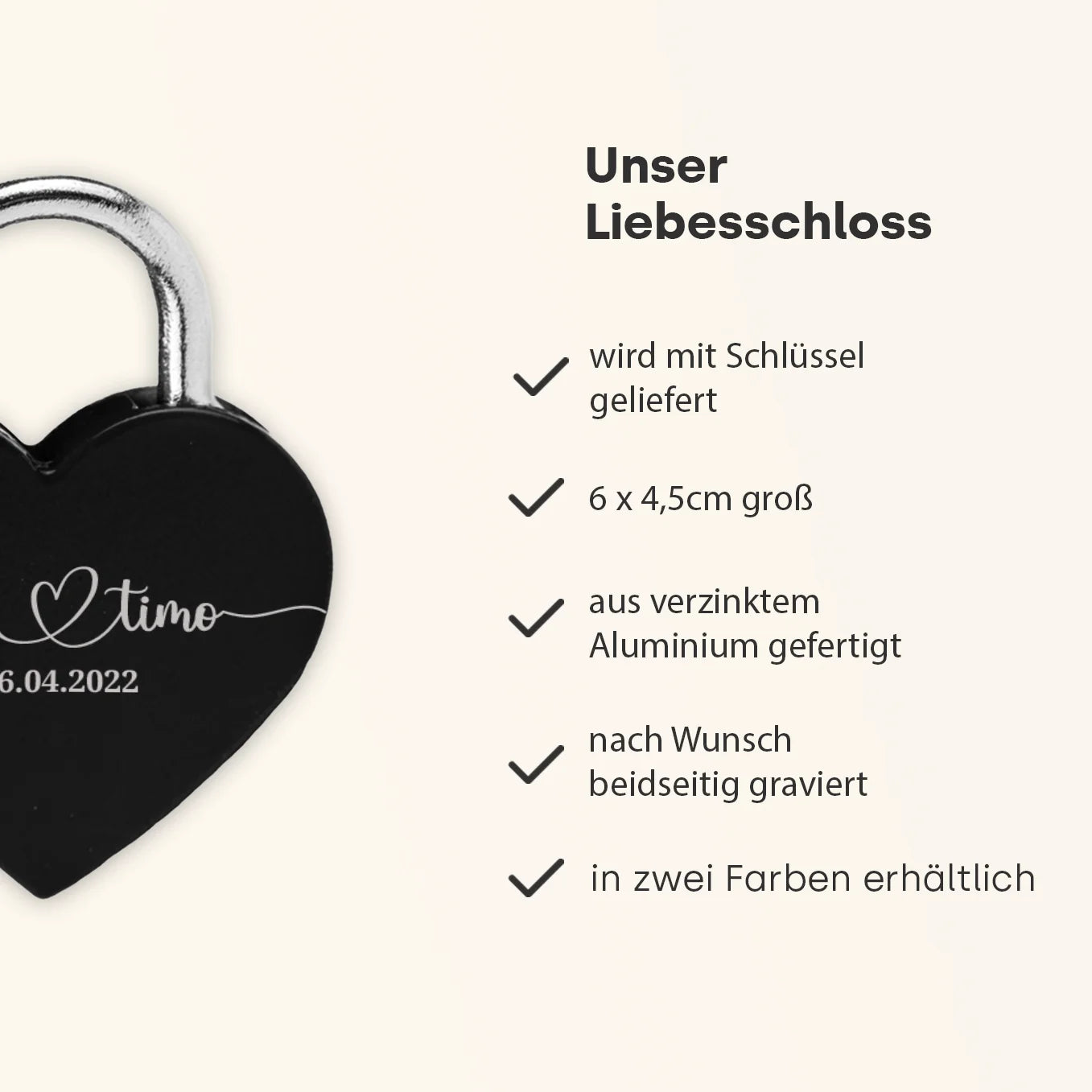Vorhängeschloss Mit Zahlencode Gravur-Max Liebesschloss Mit Gravur In Silber – Personalisiertes Schloss Gravieren - Foto 8