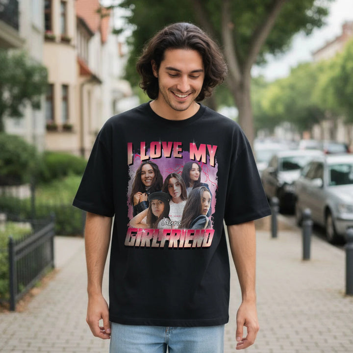 Personalisiertes Oversized T-Shirt Vintage Bootleg "Girlfriend"