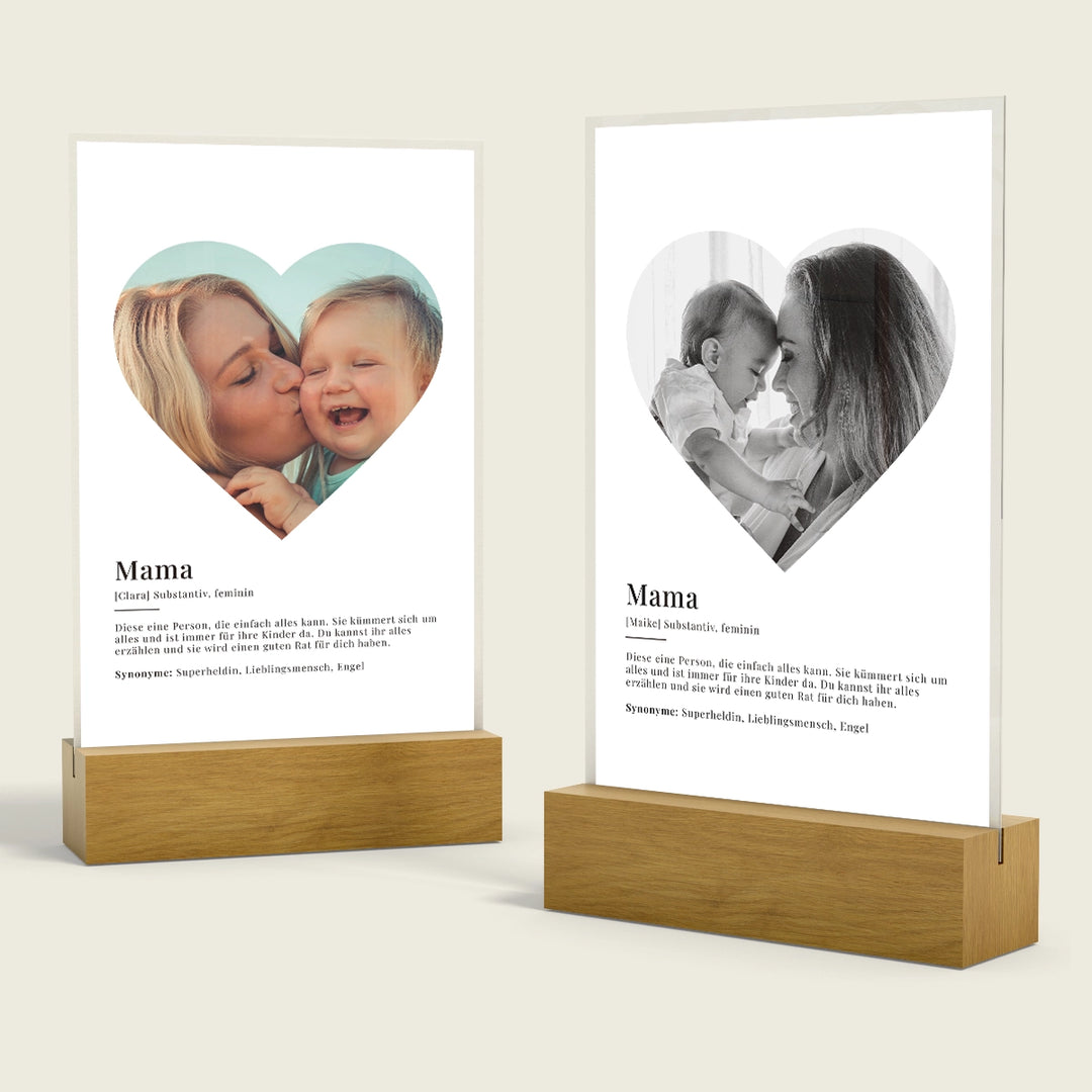 Acryl-Glas "Mama Definition" mit Foto in Herzform famwalls