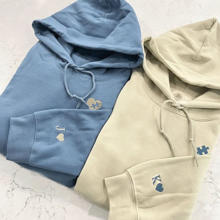 Personalisierte Partnerlook Hoodies mit Stick "Puzzlestück"