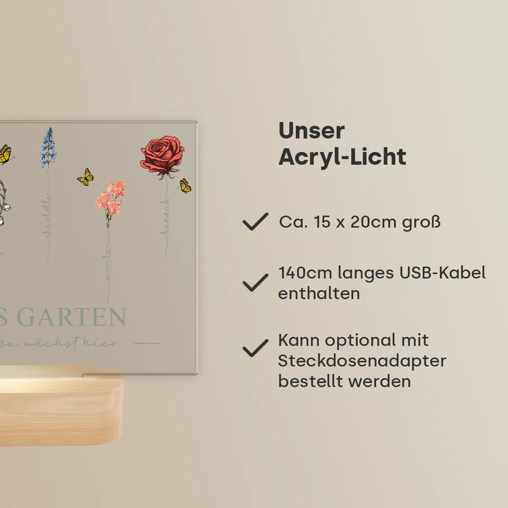 Personalisiertes Acryl-Licht "Omas Garten" | Nachtlicht, Dekolicht, Glowlight