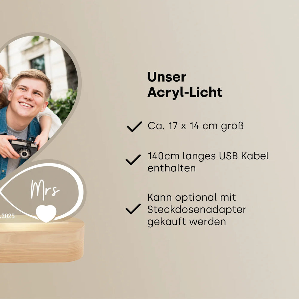 Personalisiertes Acryl-Licht Infinity "Mr & Mrs" | Nachtlicht, Dekolicht, Glowlight