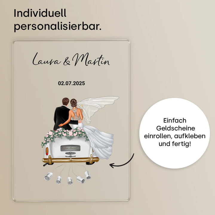 "Just Married" - Personalisierte Acryltafel als Geldgeschenk