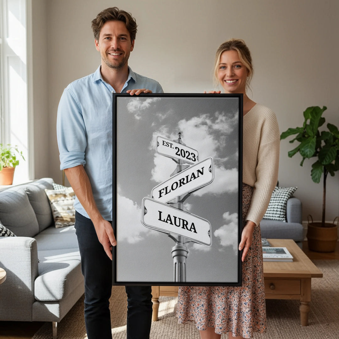 Leinwand "Vintage Straßenschild für Paare"