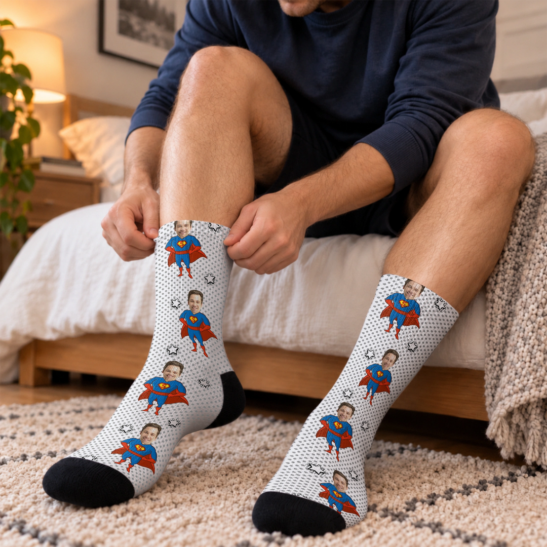 Personalisierte Socken Foto "Superheld"