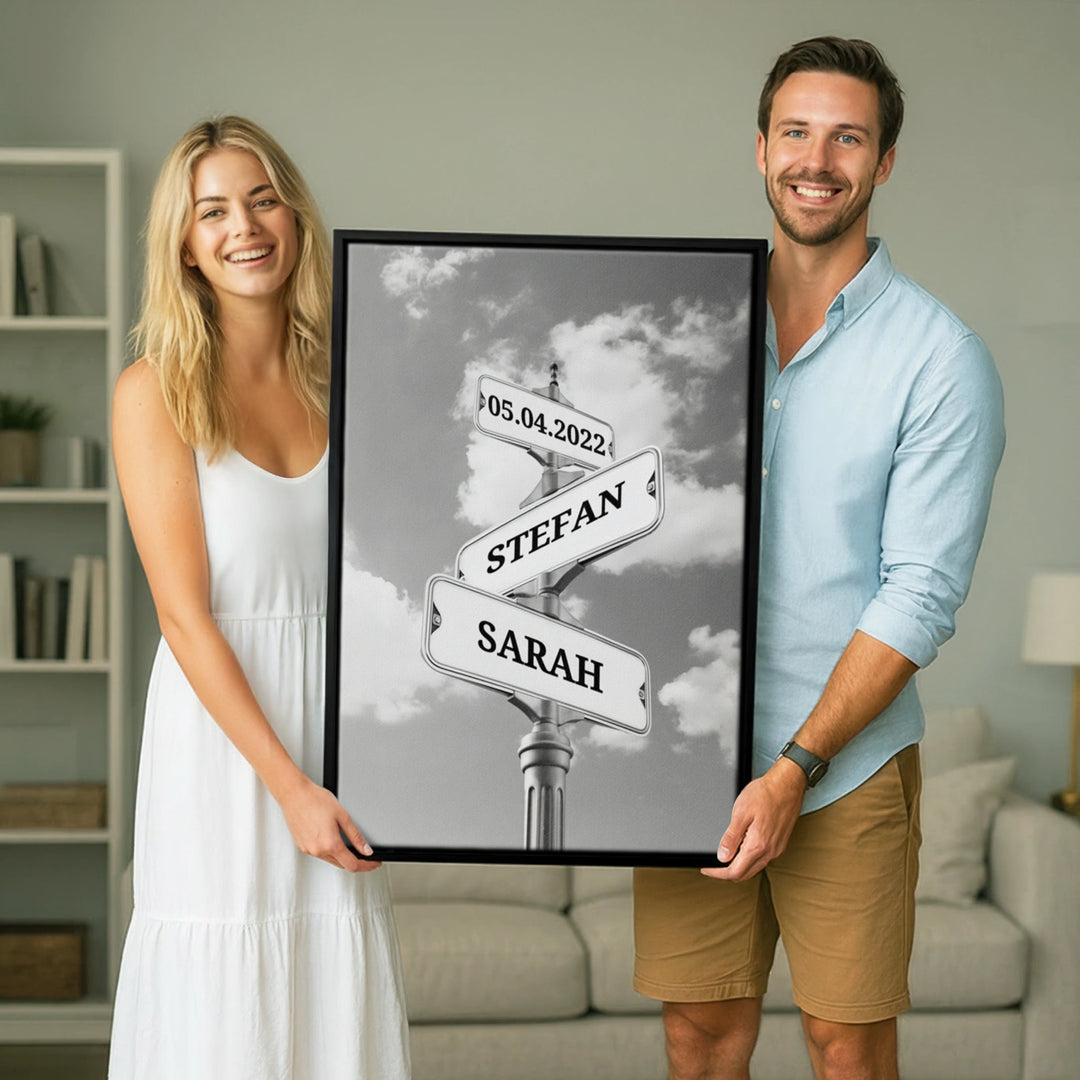 Leinwand "Vintage Straßenschild für Paare"
